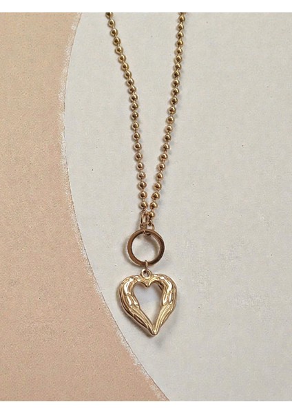 316L Çelik Gold Dorika Zincirli Kalpli Kolye