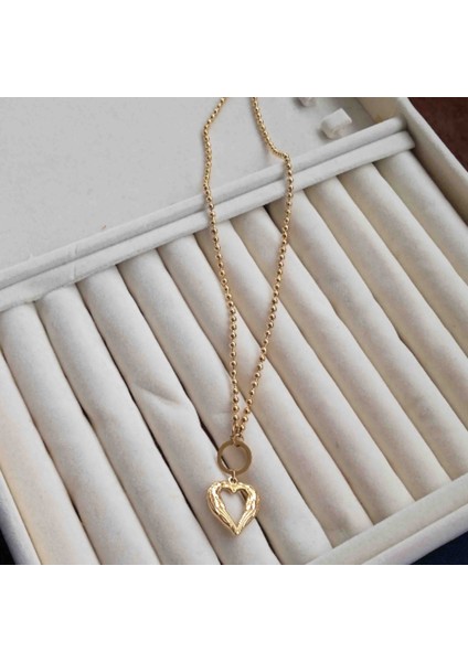 316L Çelik Gold Dorika Zincirli Kalpli Kolye fiyatları