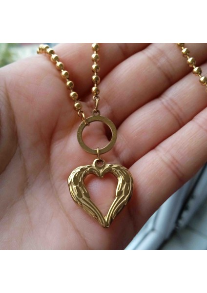 316L Çelik Gold Dorika Zincirli Kalpli Kolye modelleri