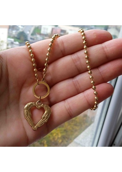 316L Çelik Gold Dorika Zincirli Kalpli Kolye fırsatları