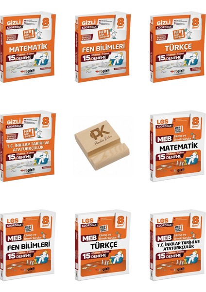 Gizli Lgs 8. Sınıf Koordinat Meb Tarzı Deneme ve Çıkmış Sorular Tüm Dersler 8li Set + Telefon Standı