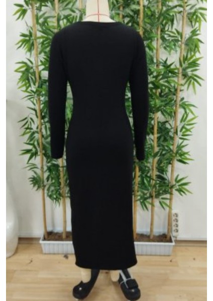 Uzun Kollu Yuvarlak Yaka Kadın Akrilik Elbise Siyah fırsatları