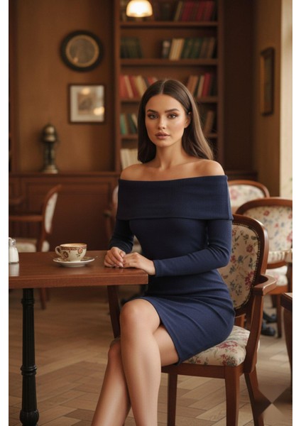 Madonna Yaka Fitilli Elbise Lacivert modelleri