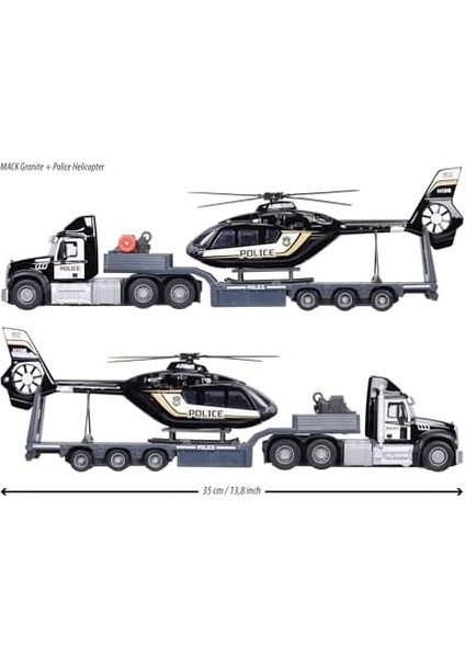, 213716002, Kamyon & Helikopteri, Serbest Tekerlek, Die-Cast (Metal), Airbus H135, Işıklı & Sesli, Vinç, Kauçuk Lastikler, 1:43, 35 cm