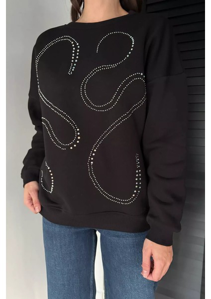 Kadın Taşlı Bisiklet Yaka Şardonlu Sweatshirt P-00019311 fiyatları