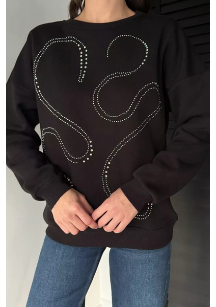 Kadın Taşlı Bisiklet Yaka Şardonlu Sweatshirt P-00019311 modelleri