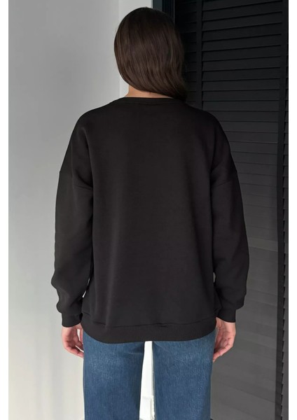 Kadın Taşlı Bisiklet Yaka Şardonlu Sweatshirt P-00019311 fırsatları