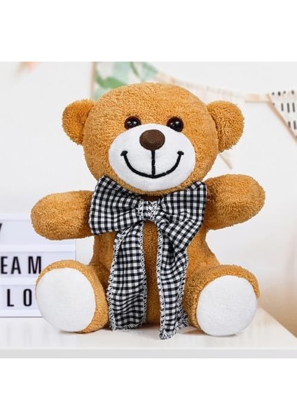 Özgüner Oyuncak Pelüş Piti Kareli Pelüş Ayı,siyah Beyaz Fiyonklu Ayıcık,sevimli Fiyonklu Ayıck,papyonlu Ayıcık,doldurulabilir Oyuncak,ofis Hediyesi (Kahve) modelleri