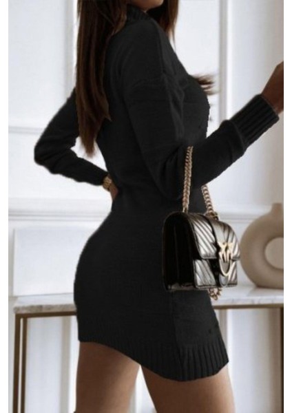 Balıkçı Yaka Triko Mini Boy Elbise Siyah fiyatları