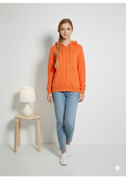 Unısex 3 Iplik Pamuklu Şardonlu Içi Polarlı Regular Fit Rahat Kalıp Kapşonlu Fermuarlı Kalın Hırka