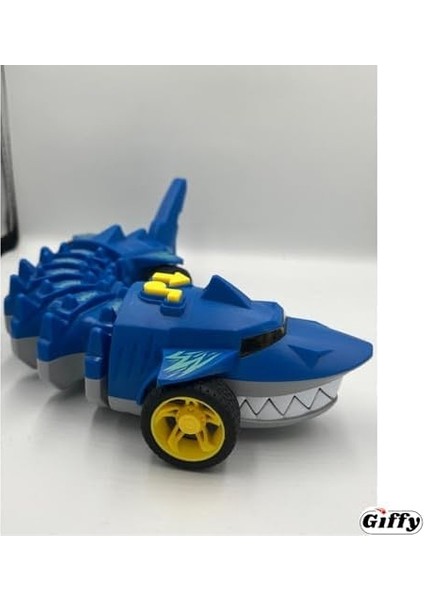 Oyuncak Pilli Sesli LED Işıklı Hareketli Demo Modlu Timsah/köpek Balığı (Mavi)