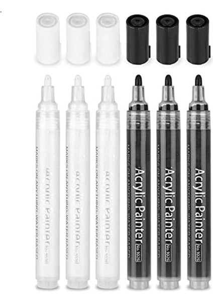 Siyah Beyaz Boya Kalemleri, 6&apos;lı Paket Akrilik Siyah Beyaz Kalıcı Işaretleyiciler, Taş, Ahşap, Metal, Seramik, Cam, Graffiti, Kağıt ve Çizim Için Akrilik Boya Kalemleri