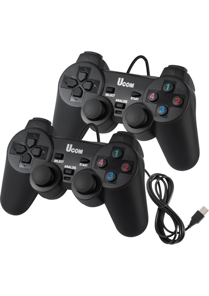 Ucom Kablolu 2'li Pc Gamepad – Çift Titreşimli Joystick, Ergonomik 3D Tasarım, USB Bağlantı, Windows & Steam Uyumlu