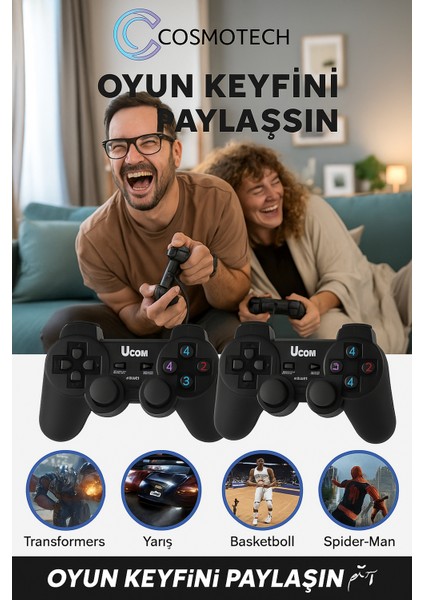 Ucom Kablolu 2'li Pc Gamepad – Çift Titreşimli Joystick, Ergonomik 3D Tasarım, USB Bağlantı, Windows & Steam Uyumlu indirimleri