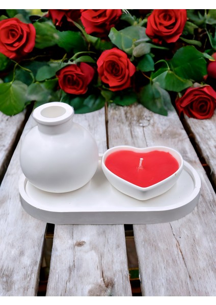 Dekoratif Sunumluk %100 Doğal Soya Mum Seti Özel Tasarım Kalp, Vazo ve Kabartmalı Sunumluk | Ev Dekorasyonu, Hediyelik ve Aromaterapi Için Zarif Seçenek