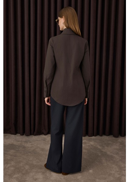 Yırtmaç Detaylı Gömlek Kahve modelleri