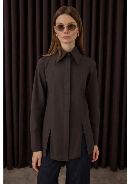 Yırtmaç Detaylı Gömlek Kahve fırsatları