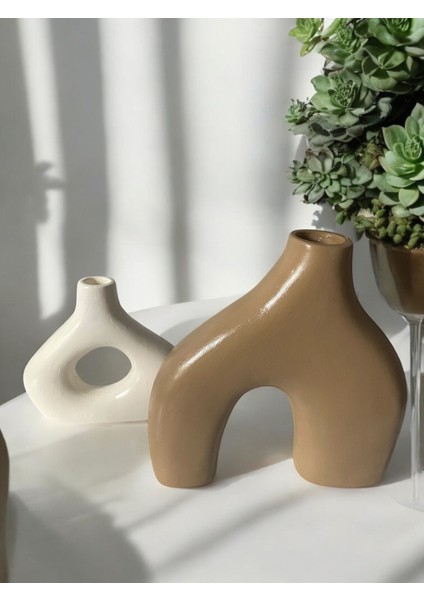 Modern Iskandinav Dekoratif Vazo Seti – Bej & Beyaz – Büyük Boy 20 cm + Küçük Boy 15 cm – Minimal Seramik Görünümlü Ev Dekor Obje modelleri