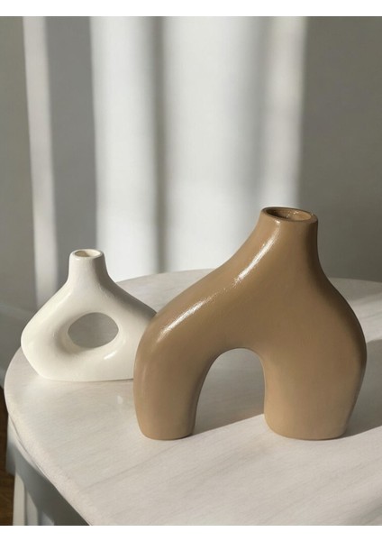 Modern Iskandinav Dekoratif Vazo Seti – Bej & Beyaz – Büyük Boy 20 cm + Küçük Boy 15 cm – Minimal Seramik Görünümlü Ev Dekor Obje fırsatları