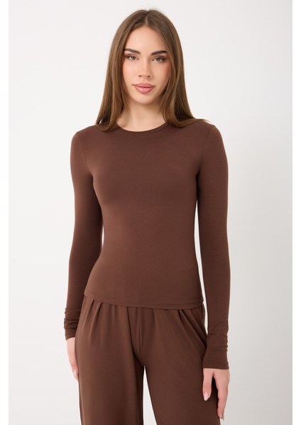 Ultra Soft Penye Modal Yuvarlak Yaka Bluz