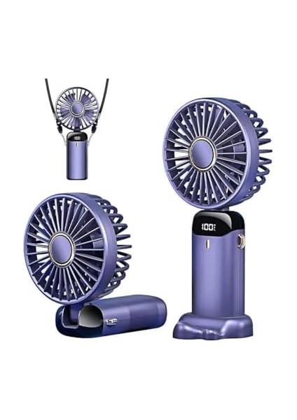 Mini El Fanı 5 Kademeli Dijital LED Göstergeli Boyun Askılı Mini Klima Vantilatör Mor fiyatları