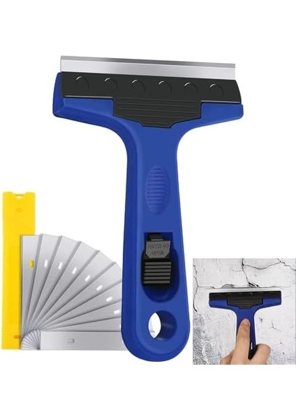 Ilet Kazıyıcı, 10 cm Uzunluğunda 10 Ekstra Metal Bıçaklı, Yapıştırıcı, Boya, Sızdırmazlık Malzemesi ve Çıkartma Temizleme Için, Cam,, Zemin Temizliğinde Kullanım