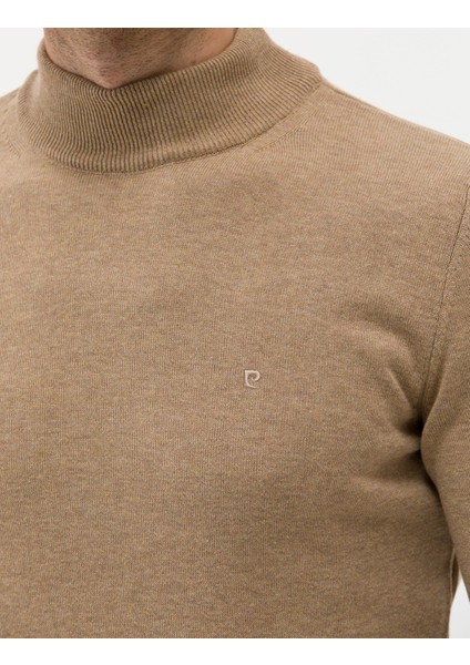 Erkek Camel Melanj Slim Fit Yarım Balıkçı Yaka Basic Triko Kazak 50276161-VR122