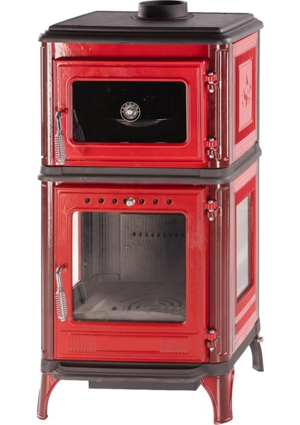 Döküm Gövdeli, Çift Bölmeli Şömine Sobası Fırınlı Soba