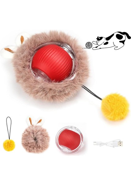 Otomatik Hareketli ve LED Işıklı Top - Tavşan Kulaklı Kedi Oyuncağı