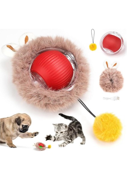 Otomatik Hareketli ve LED Işıklı Top - Tavşan Kulaklı Kedi Oyuncağı