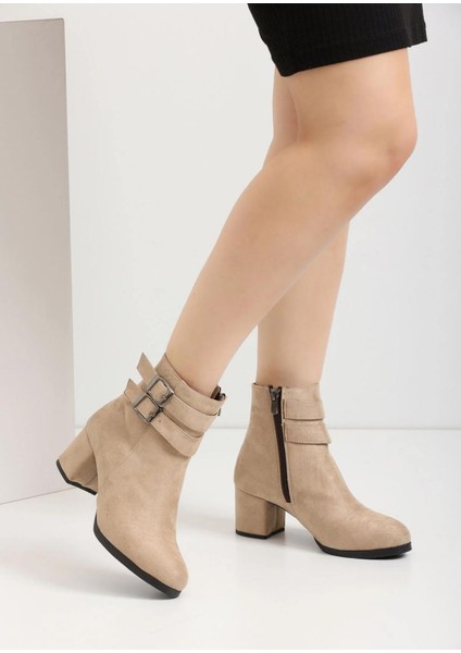 Belle Shoe Kadın Hemera Bej Süet Çift Tokalı Kısa Kışlık Bot fiyatları
