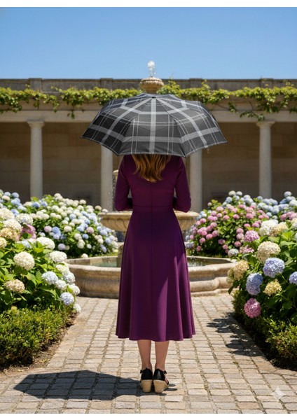 Siyah 8 Telli Tam Otomatik Rüzgara Dayanıklı Ekose Desenli Şemsiye fiyatları