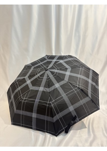 Siyah 8 Telli Tam Otomatik Rüzgara Dayanıklı Ekose Desenli Şemsiye modelleri