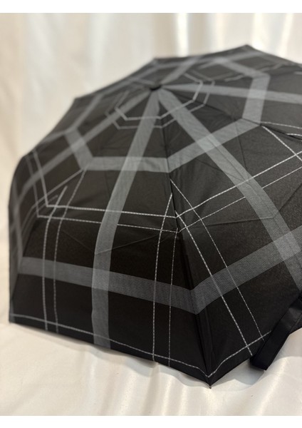 Siyah 8 Telli Tam Otomatik Rüzgara Dayanıklı Ekose Desenli Şemsiye indirimleri