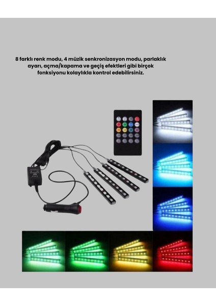 Rgb Müzik Kontrollü Araç LED Işık Seti 48 LED 12V Uzaktan Kumandalı - BI001V-4YVVP6 modelleri
