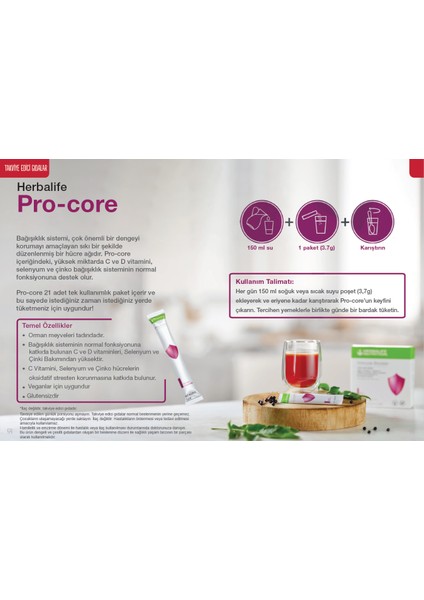Pro-Core Bağışıklık Sistemini Destekleyen Vitamin ve Mineral Takviyesi (21X3,7 G Şaselerde)