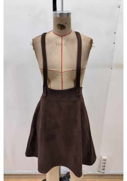 Askılı Düğme Detaylı Mini Süet Elbise - Kahve fırsatları