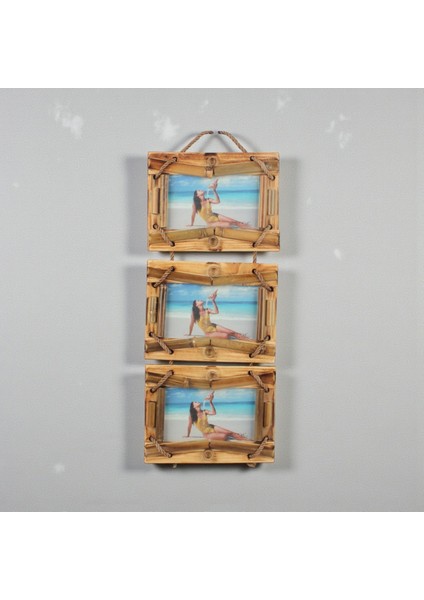 El Yapımı Doğal Ahşap 3’lü Bambu Bamboo Fotoğraf Çerçevesi Dekoratif Ev Ofis Hediyesi Duvar Süsü - 5