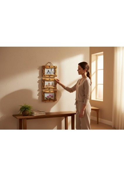 El Yapımı Doğal Ahşap 3’lü Bambu Bamboo Fotoğraf Çerçevesi Dekoratif Ev Ofis Hediyesi Duvar Süsü - 5 fiyatları