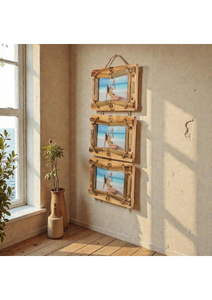 El Yapımı Doğal Ahşap 3’lü Bambu Bamboo Fotoğraf Çerçevesi Dekoratif Ev Ofis Hediyesi Duvar Süsü - 5 fırsatları