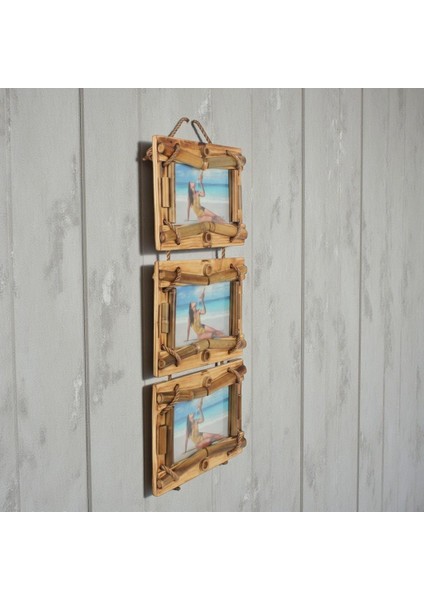 El Yapımı Doğal Ahşap 3’lü Bambu Bamboo Fotoğraf Çerçevesi Dekoratif Ev Ofis Hediyesi Duvar Süsü - 5 indirimleri