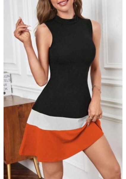 Kolsuz Balıkçı Yaka Şerit Detaylı Krep Elbise - Turuncu fiyatları