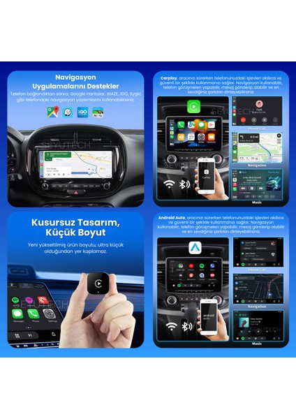 USB 2in1 Converter Kablosuz Carplay Apple ve Android USB ve Type-C Uyumlu Araç Wireless Dönüştürücü fırsatları