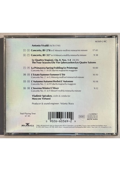 Vivaldi Vladimir Spivakov / Moscow Virtuosi The Seasons The Concertos CD (Orijnal 1986 Dönem Baskı Cd) fiyatları