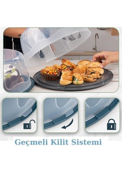 Geçmeli Kilitli, Kapaklı ve Kulplu Yaş Pasta, Kek Taşıyıcı, Mutfak Saklama Için Yuvarlak, Bpa Içermeyen Kek Fanusu, Börek, Çörek Saklama Kabı,, Turta Taşıma Kutusu (1, Gri, 12×28) fiyatları