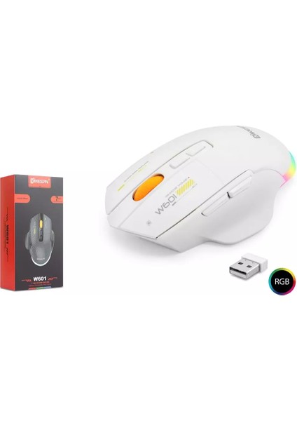 Mkespn W601 Rgb Wireless+Bluetooth+Şarjlı Gaming Mouse Beyaz 12800DPI