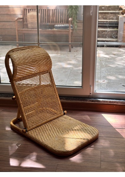 Rattan Yer Şezlongu Tatami Chair – Doğal El Işçiliği Katlanabilir Yer Koltuğu | Salon, Balkon, Teras Için Zemin Oturma Koltuğu