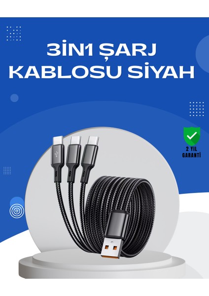 Evrensel 3 Başlıklı Şarj Kablosu – iPhone Huawei Samsung Için - ME001W-51K106