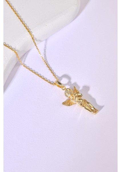 925 Ayar Gümüş Zincirli Altın Kaplama “Praying Angel” Kolye fiyatları