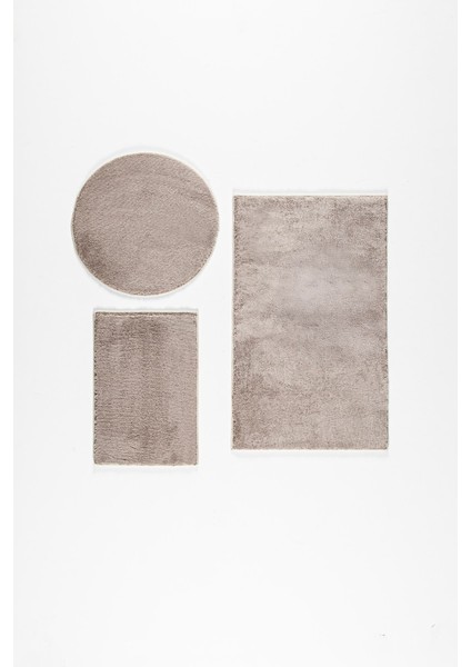 Yıkanabilir Kaymaz Taban Post Peluş Banyo Paspası Üçlü Takım Pembe